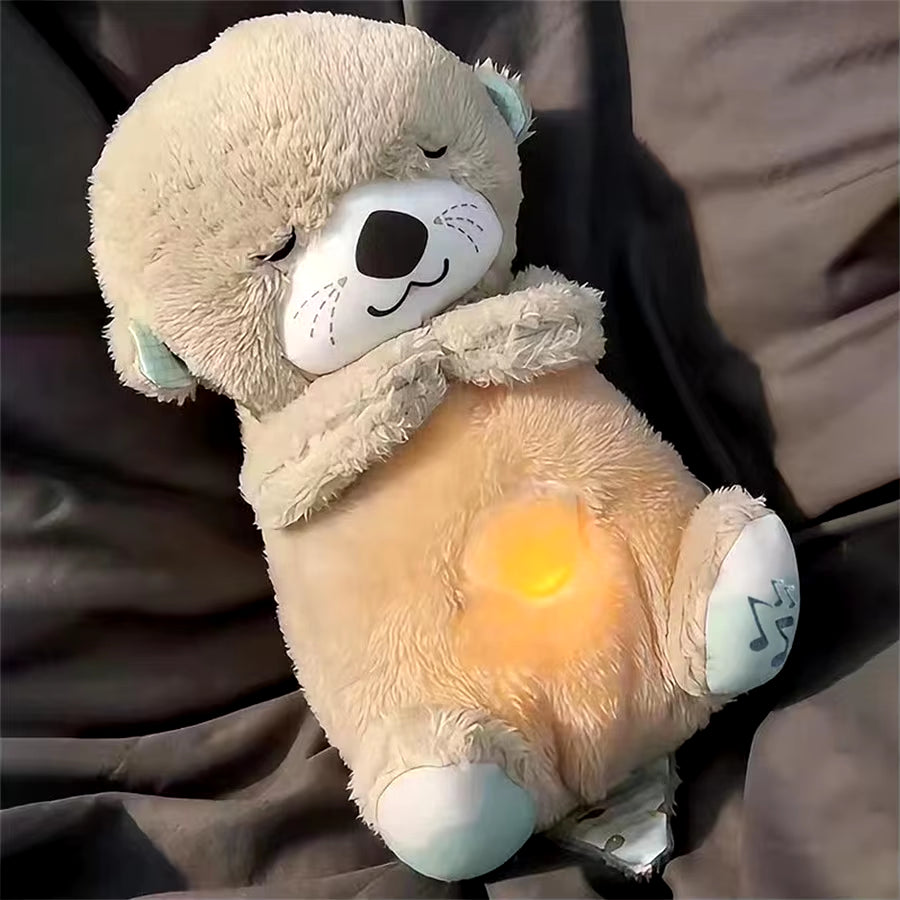 Breathing Bear Baby Soothing Otter Plush Doll Toy Baby Kids Soothing Music Baby Sleeping Companion Sound and Light Doll Toy Gift