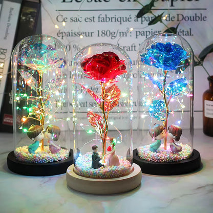 LED Enchanted Galaxy Rose Eternal 24K Gold Foil Flower with Fairy String Lights in Dome for Christmas Valentine'S Day Gift 2023