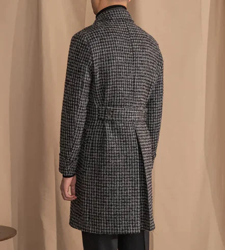 Wool Houndstooth Double-Breasted Coat