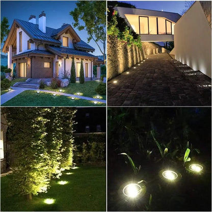 Solar Ground Lights Outdoor Decorations, 12LED Solar Garden Lights Waterproof, Solar Disk Lights for Yard, Pathway, Lawn, Patio