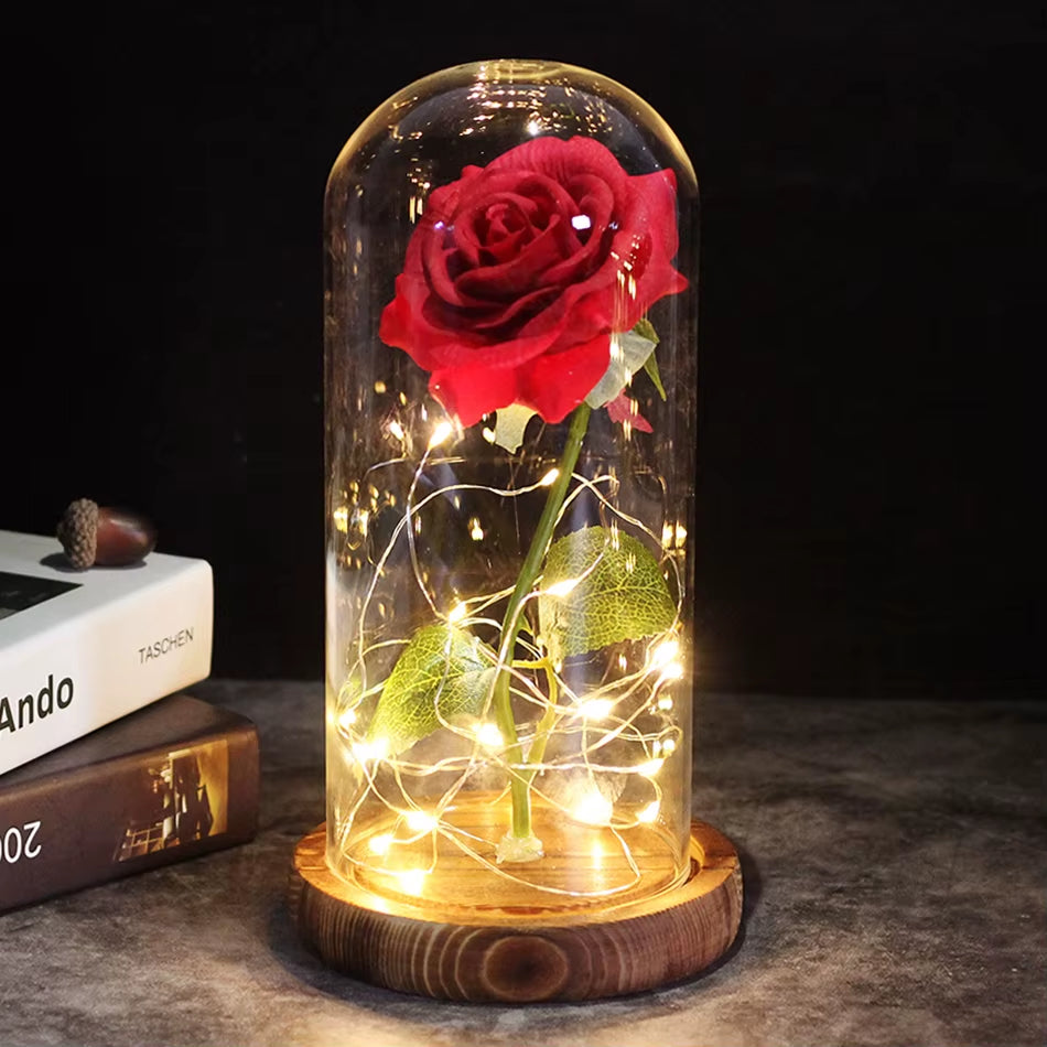 LED Enchanted Galaxy Rose Eternal 24K Gold Foil Flower with Fairy String Lights in Dome for Christmas Valentine'S Day Gift 2023