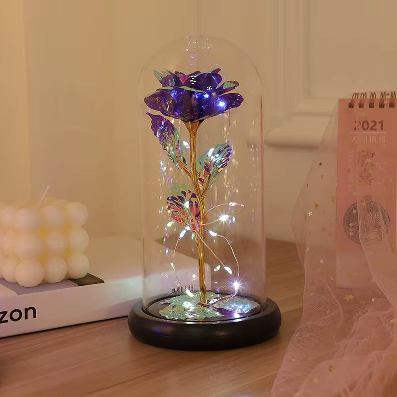 LED Enchanted Galaxy Rose Eternal 24K Gold Foil Flower with Fairy String Lights in Dome for Christmas Valentine'S Day Gift 2023