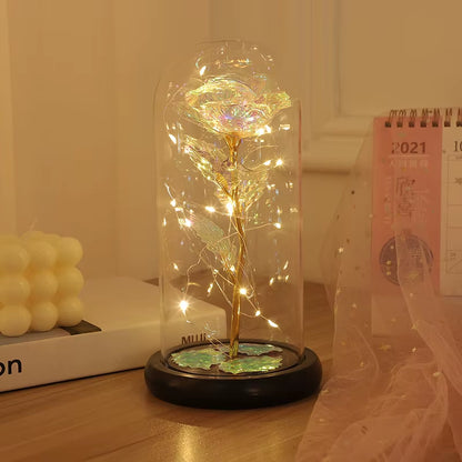 LED Enchanted Galaxy Rose Eternal 24K Gold Foil Flower with Fairy String Lights in Dome for Christmas Valentine'S Day Gift 2023