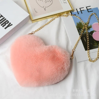 Heart Shaped Faux Fur Crossbody Wallet