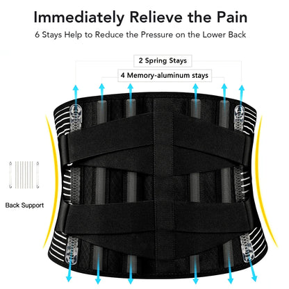 Back Braces for Lower Back Pain Relief with 6 Stays, Breathable Back Support Belt for Men/Women for Work Lumbar Support Belt