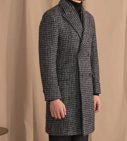 Wool Houndstooth Double-Breasted Coat