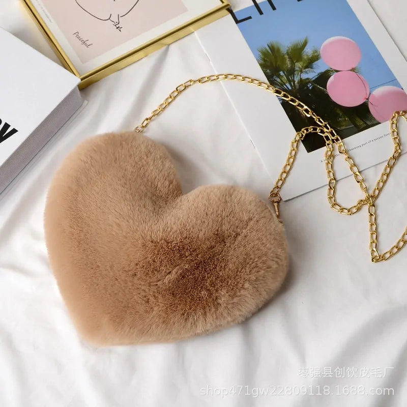 Heart Shaped Faux Fur Crossbody Wallet