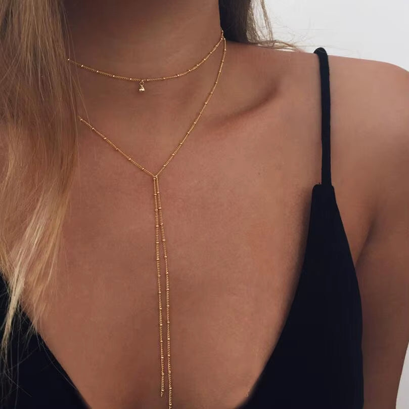 Hot Fashion Gold Color Multilayer Coin Tassels Lariat Bar Necklaces Beads Choker Feather Pendants Necklaces for Women Bijoux