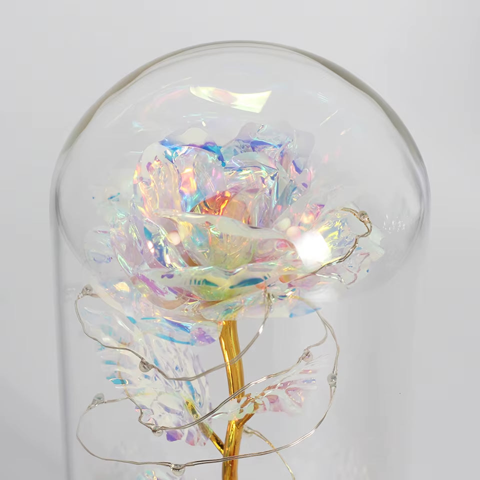 LED Enchanted Galaxy Rose Eternal 24K Gold Foil Flower with Fairy String Lights in Dome for Christmas Valentine'S Day Gift 2023