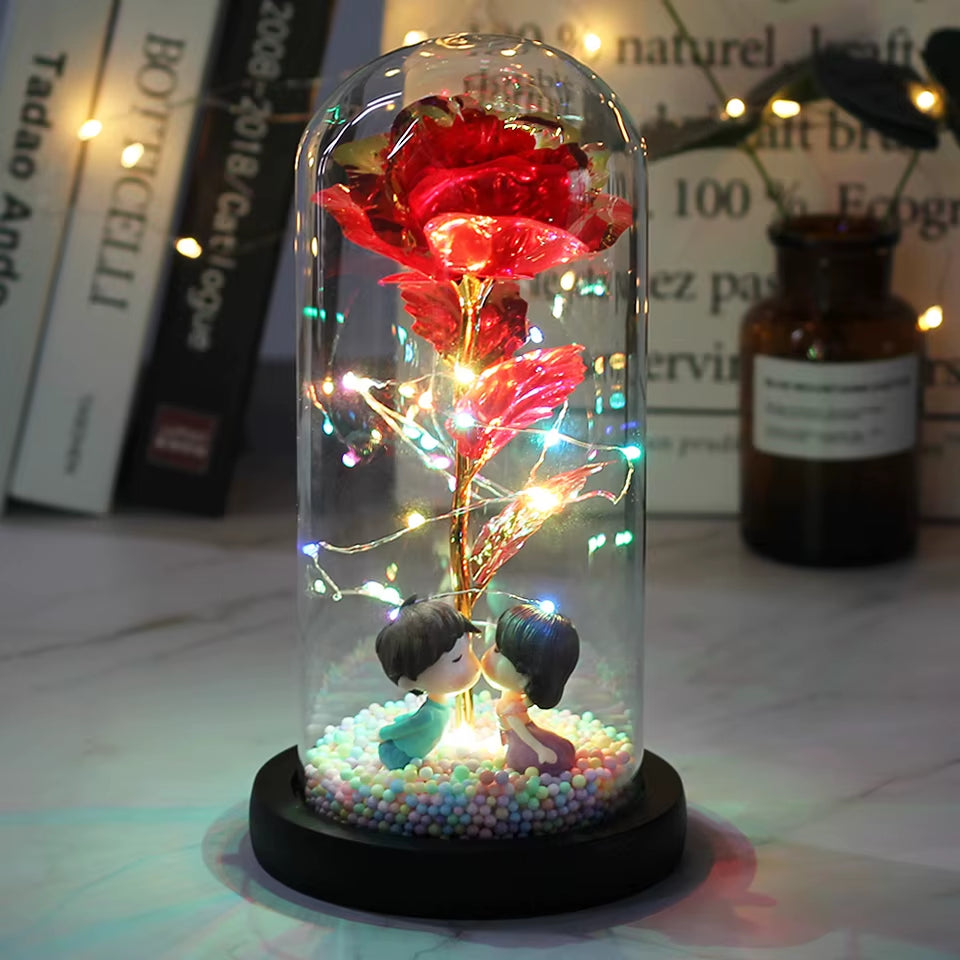 LED Enchanted Galaxy Rose Eternal 24K Gold Foil Flower with Fairy String Lights in Dome for Christmas Valentine'S Day Gift 2023