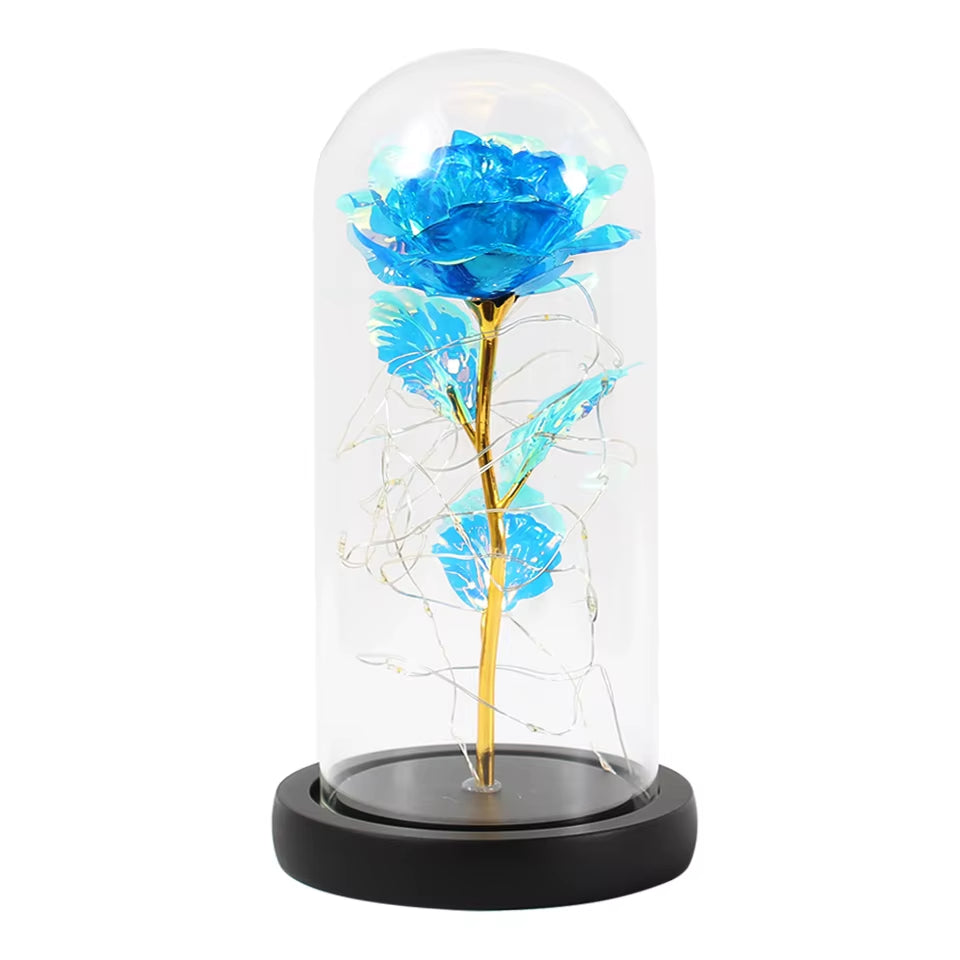 LED Enchanted Galaxy Rose Eternal 24K Gold Foil Flower with Fairy String Lights in Dome for Christmas Valentine'S Day Gift 2023