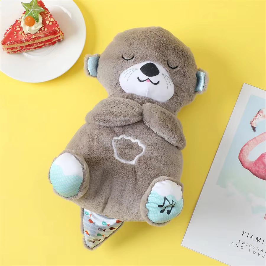 Breathing Bear Baby Soothing Otter Plush Doll Toy Baby Kids Soothing Music Baby Sleeping Companion Sound and Light Doll Toy Gift