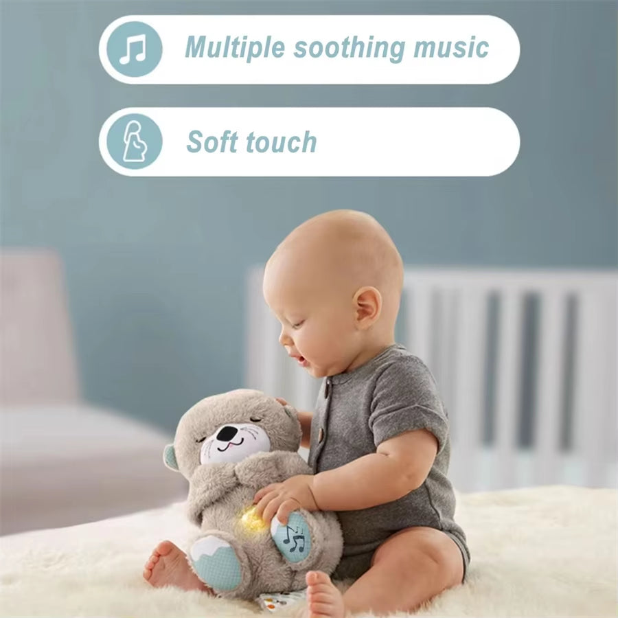 Breathing Bear Baby Soothing Otter Plush Doll Toy Baby Kids Soothing Music Baby Sleeping Companion Sound and Light Doll Toy Gift