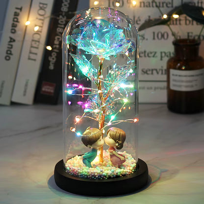 LED Enchanted Galaxy Rose Eternal 24K Gold Foil Flower with Fairy String Lights in Dome for Christmas Valentine'S Day Gift 2023