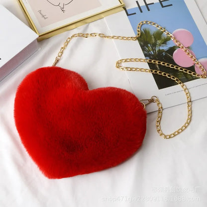 Heart Shaped Faux Fur Crossbody Wallet